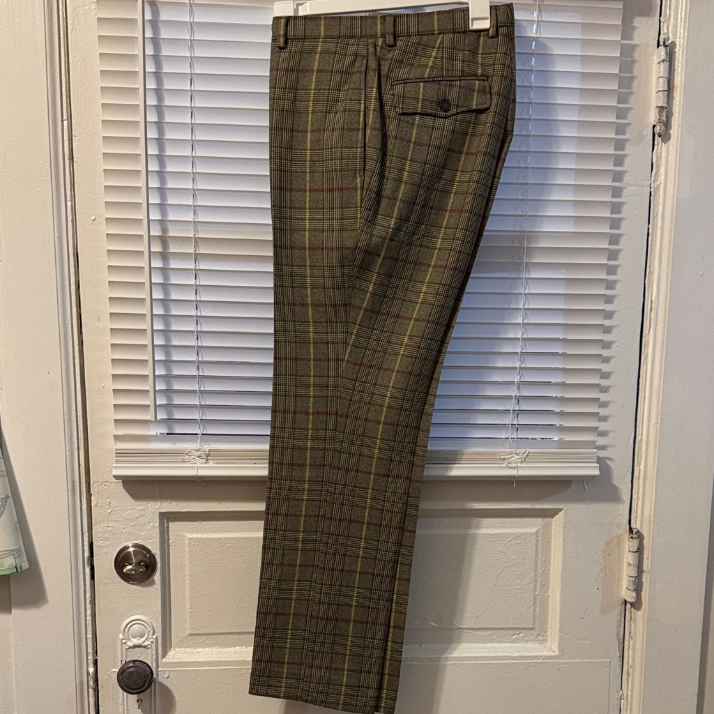 Burberry Olive And Brown Plaid Mens’s Trousers